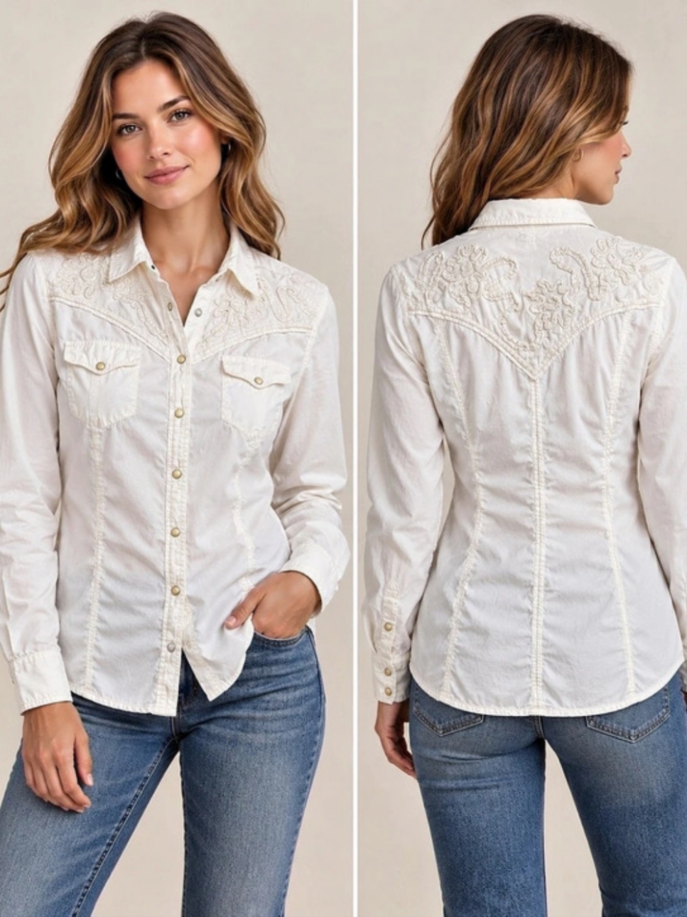 Ryan Michael Jeanswear Shirt Embroidered Cotton Shirt in White Size Medium